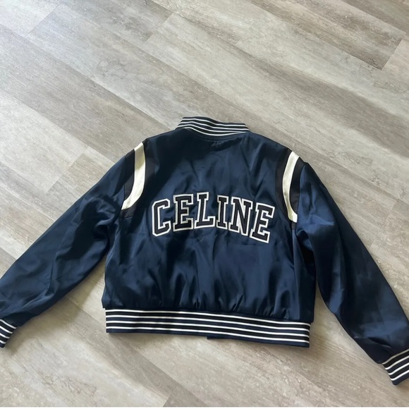 CELINE CROPPED BOMBER JACKET IN THICK SATIN NAVY - Picture 6 of 9